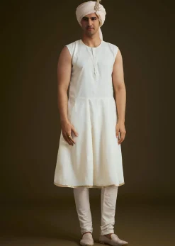 Ivory Zardozi Embroidered Sherwani With Matching Dupatta