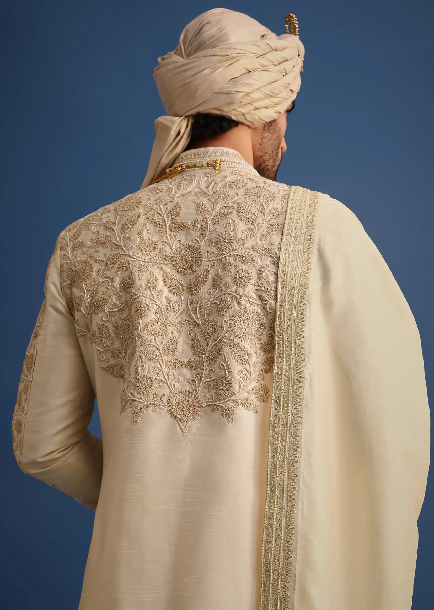 Ivory Zari Embroidered Sherwani Suit