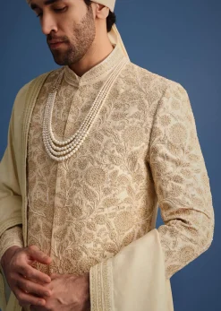Ivory Zari Embroidered Sherwani Suit