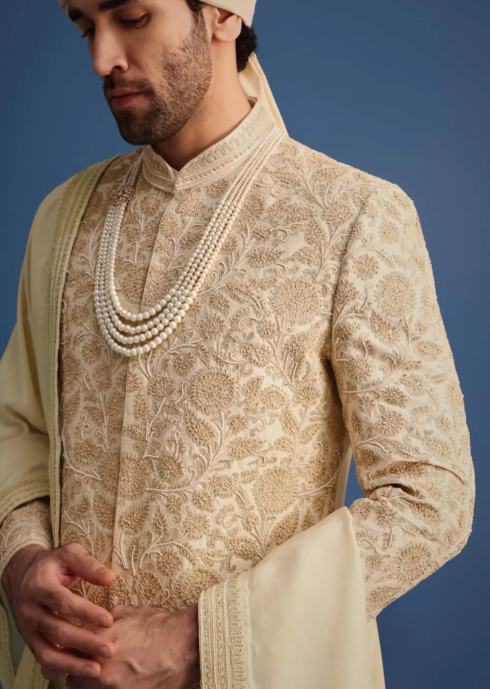 Ivory Zari Embroidered Sherwani Suit