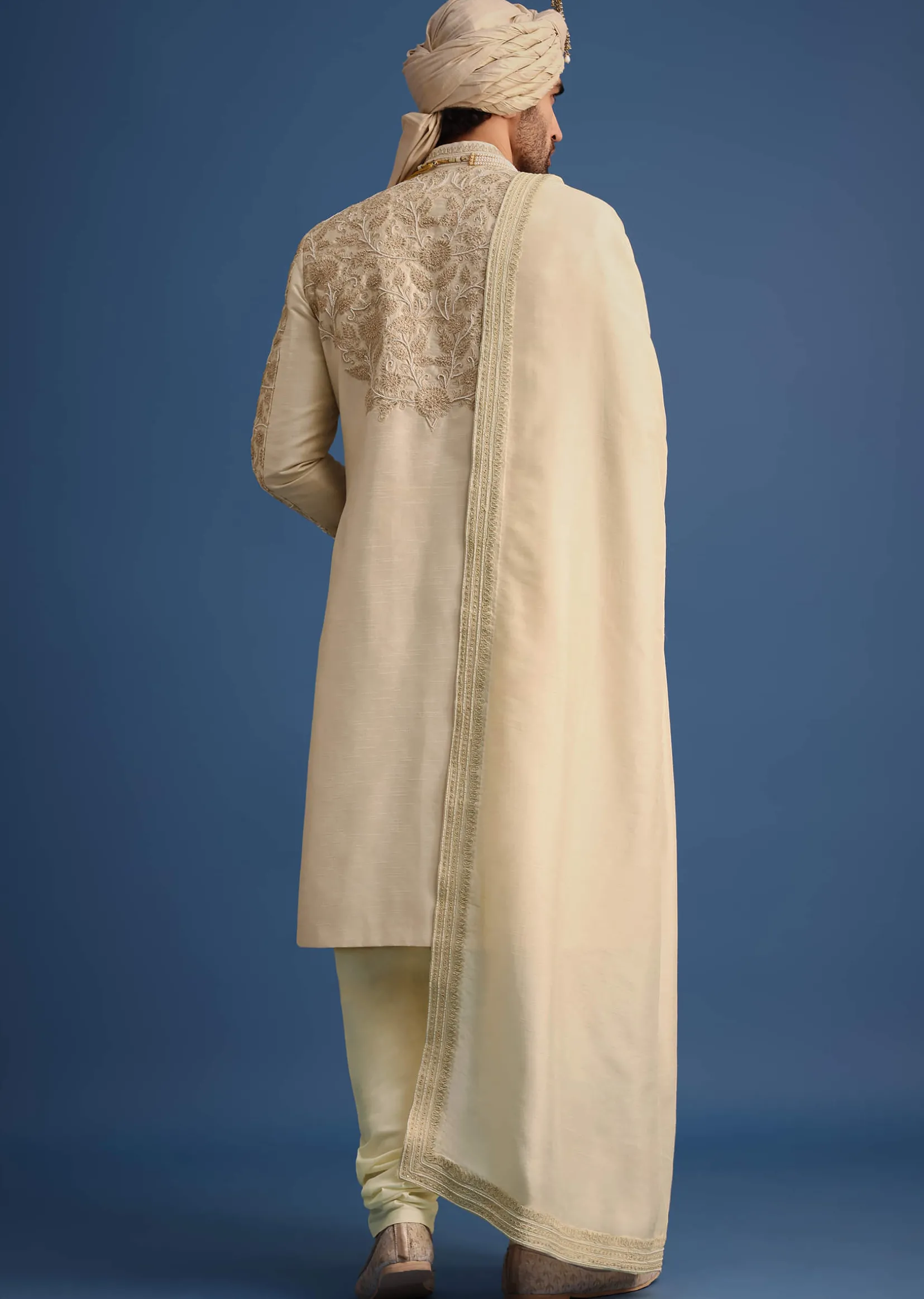 Ivory Zari Embroidered Sherwani Suit