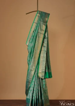 Jade Green Kanjivaram Saree In Zari Weave With An Unstitched Blouse