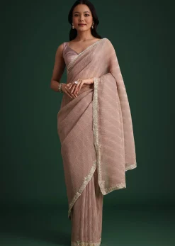 Lavendar Crushed Tissue With Cutdana Embroidered Border