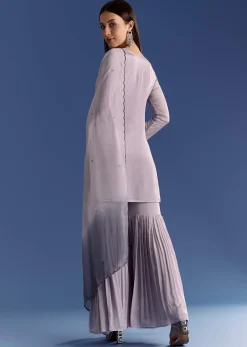 Lavender Chinon Beaded Work Kurta Set And Ombre Dupatta