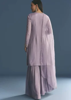 Lavender Chinon Kurta Sharara With Cutdana Dupatta