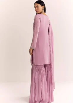 Lavender Chinon Sharara Suit With Cutdana Moti And Sequins