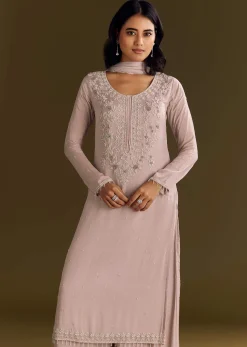 Lavender Chinon Zardosi Kurta Sharara With Cutdana Dupatta