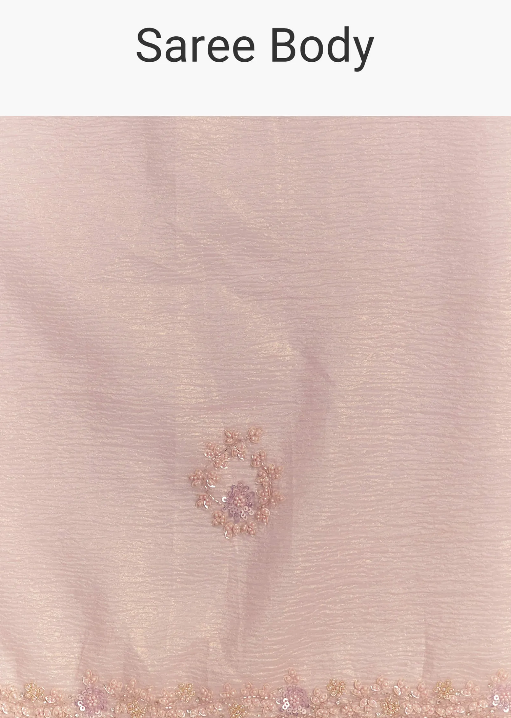Lavender Glossy Finish Crushed Tissue Saree With Cutdana Moti Embroidery