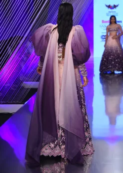 Lavender Ombre Gown And Crop Top With Bishop Sleeves