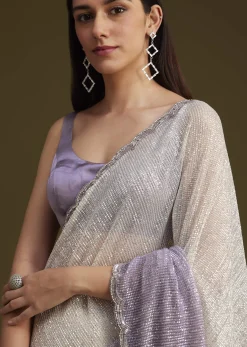 Lavender Ombre Sequins Saree With Scallop Embroidery Border