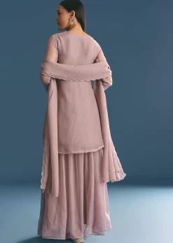 Lavender Organza Kurta Palazzo Suit With Zardosi Work