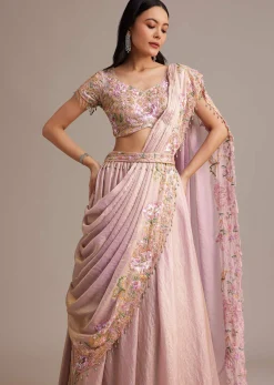 Lavender Organza Tissue Lehenga Set With Sequins And Bead Work