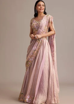 Lavender Organza Tissue Lehenga Set With Sequins And Bead Work