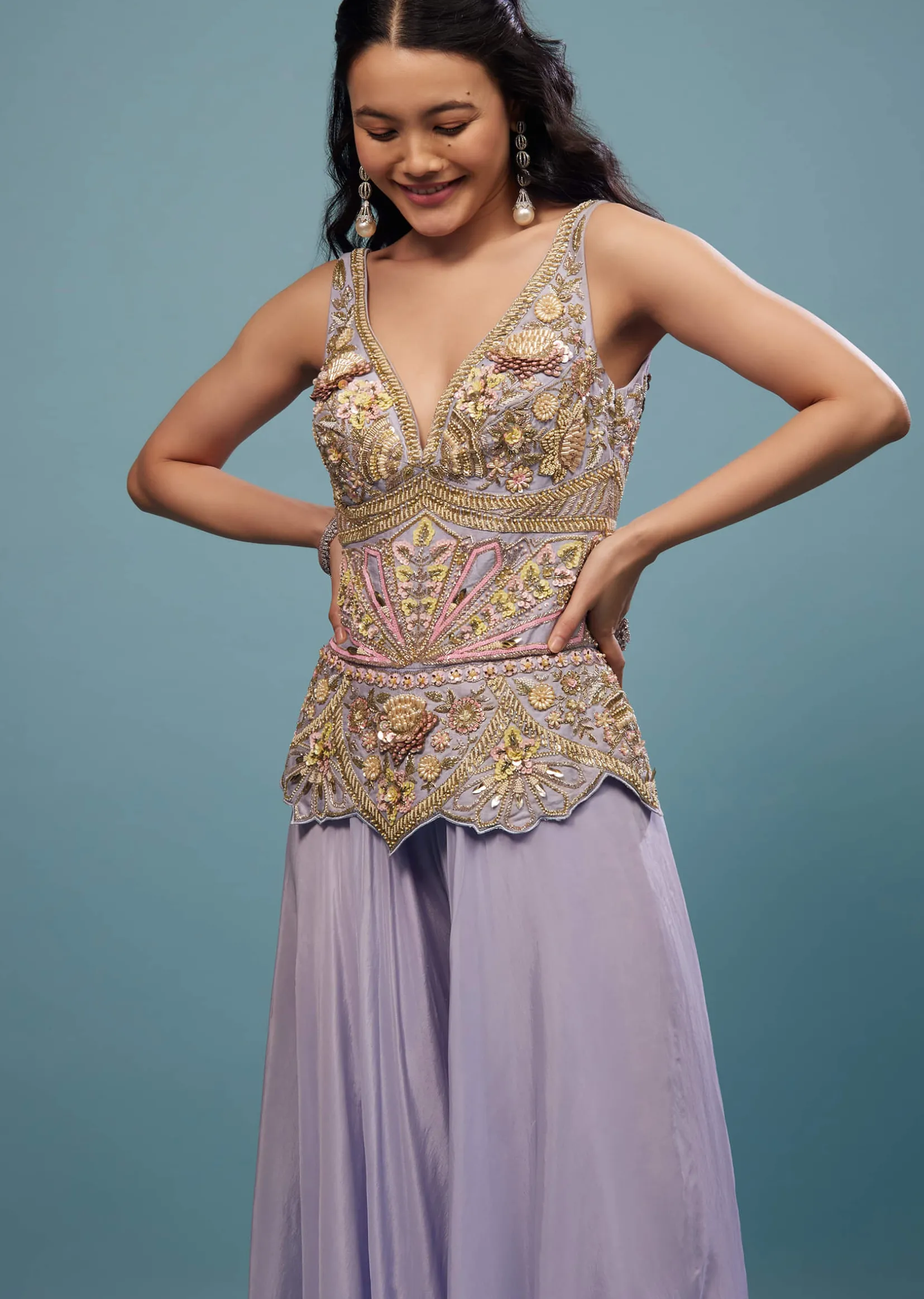 Lavender Purple Embroidered Jumpsuit