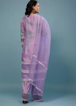 Lavender Purple Embroidered Palazzo Suit In Viscose Silk