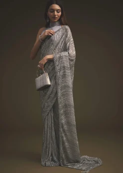 Lavender Purple Sequins Saree With An Embellished Border