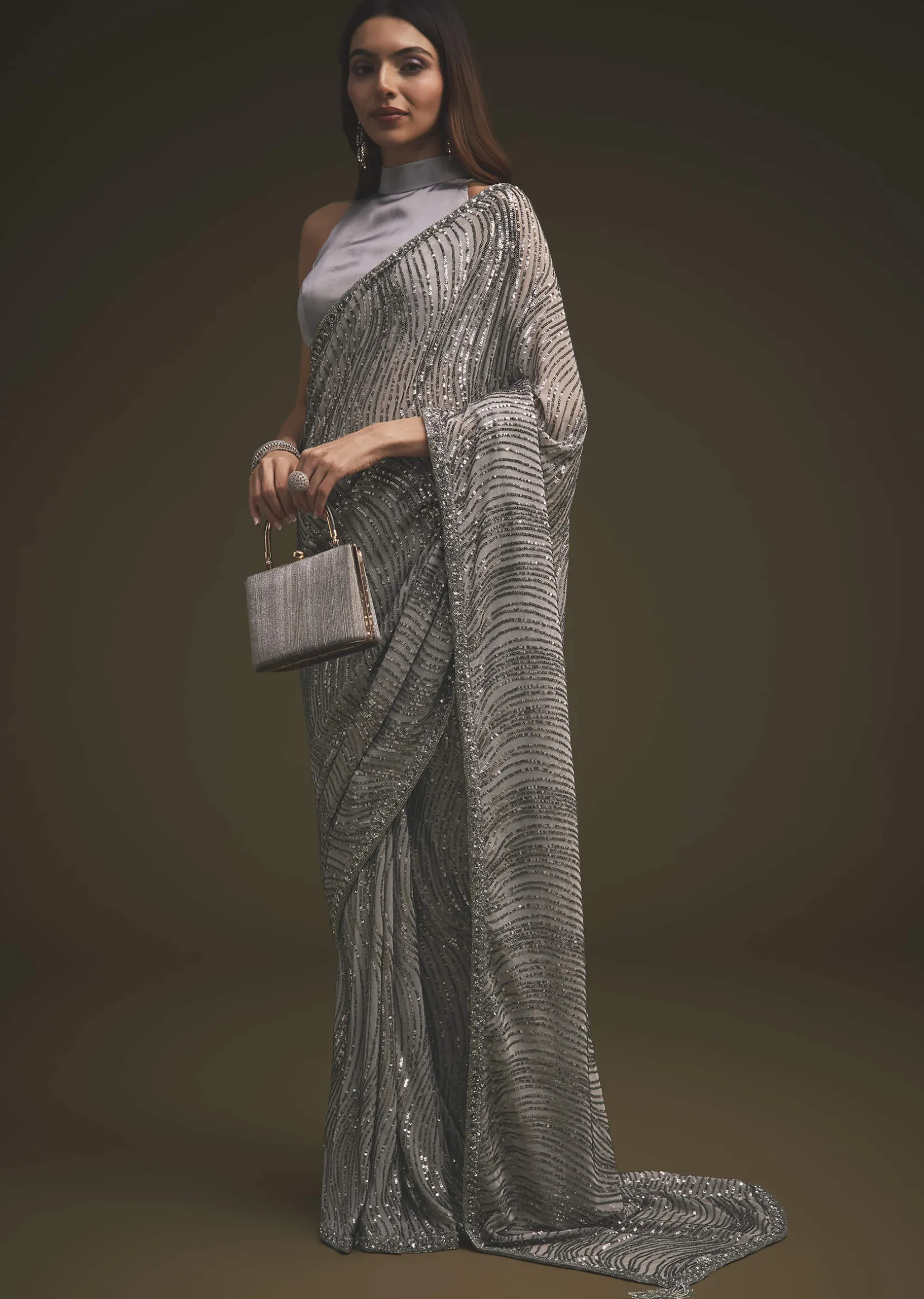 Lavender Purple Sequins Saree With An Embellished Border
