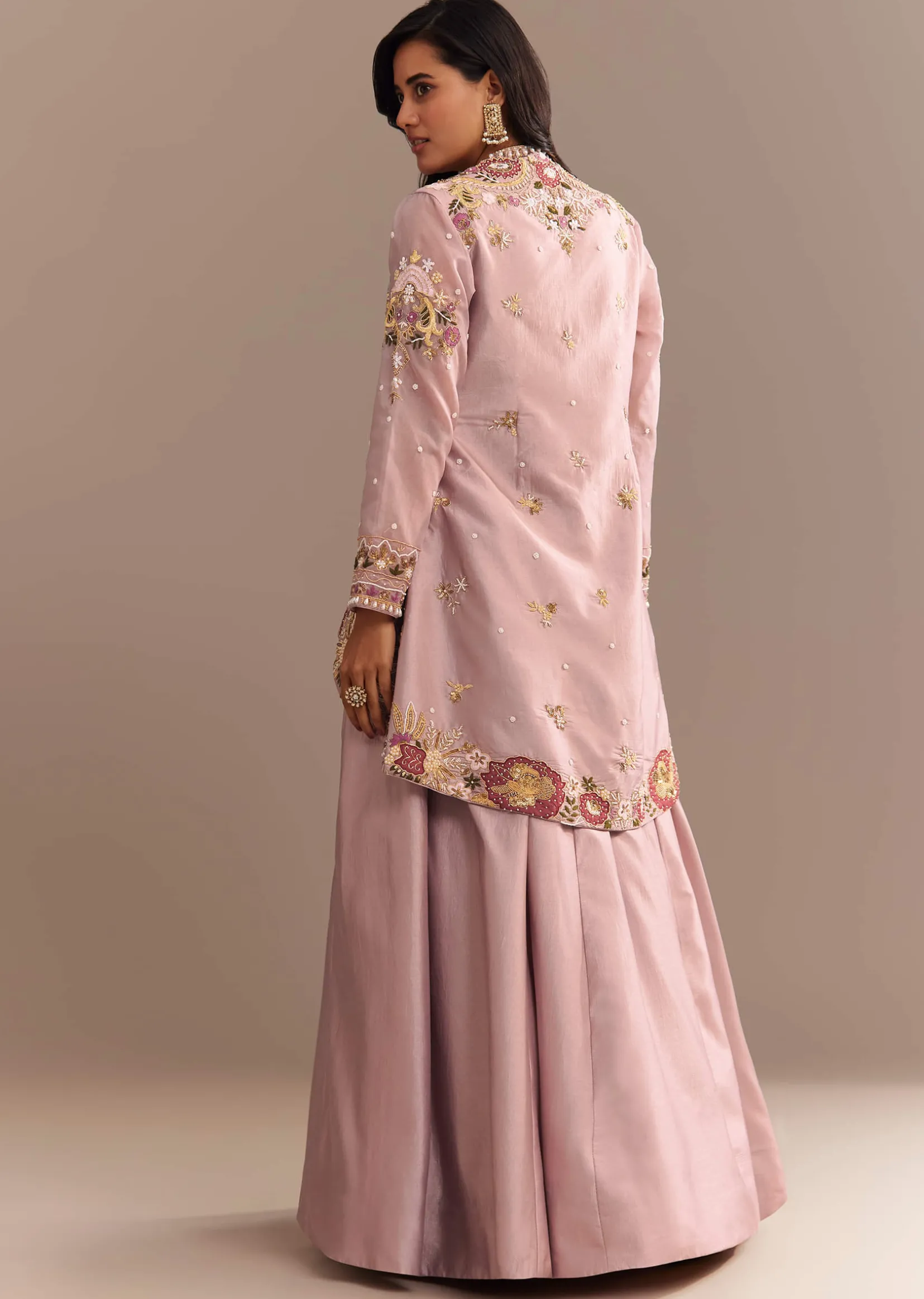 Lavender Silk Embroidered Jacket Lehenga Set