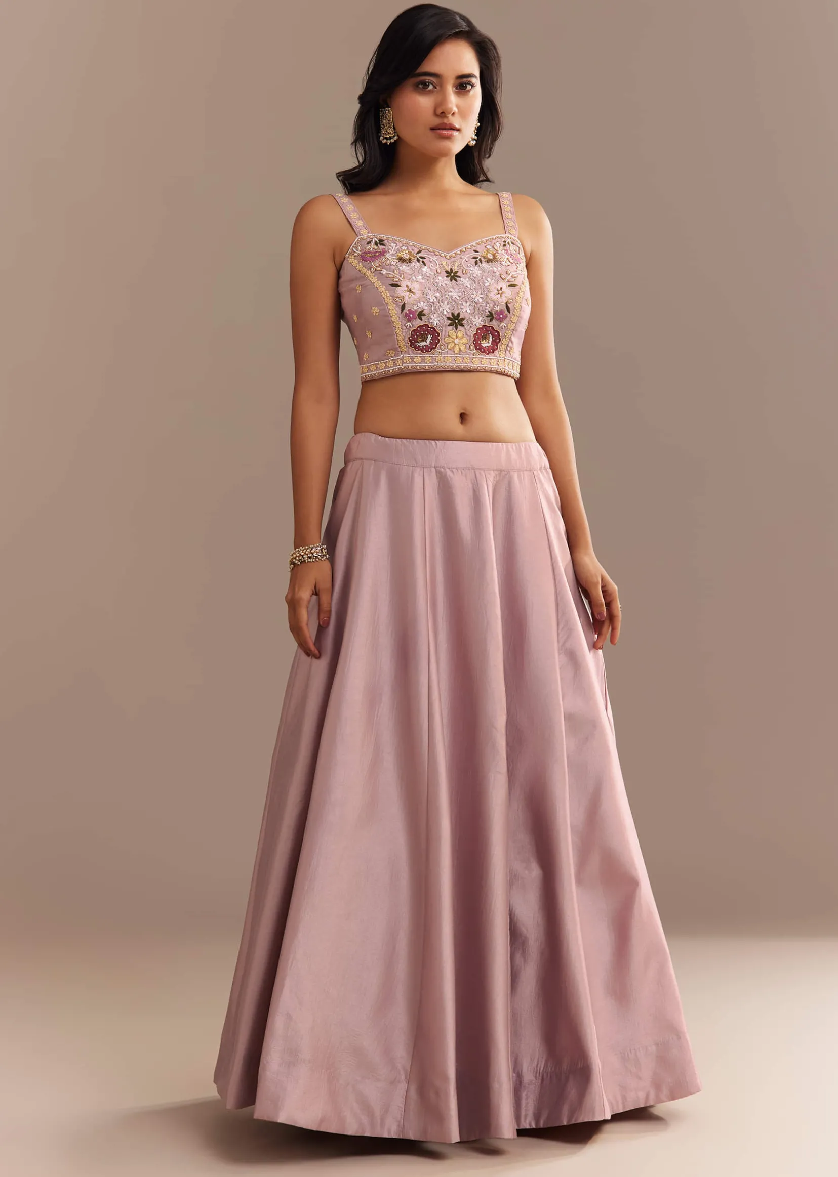 Lavender Silk Embroidered Jacket Lehenga Set