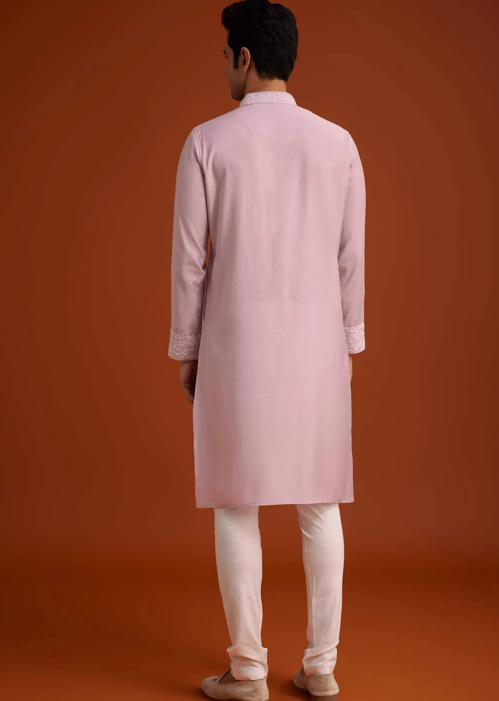 Lavender Silk Poly Viscose Kurta Set With Thread Embroidery