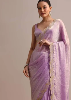 Lavender Soft Tissue Saree With Zari Embroidered Border