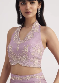 Lavender Tissue Crop Top And Palazzo Set