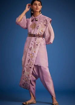Lavender Tissue Embroidered Dhoti Set