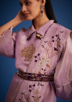 Lavender Tissue Embroidered Dhoti Set