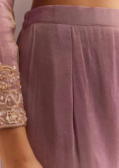 Lavender Tissue Embroidered Kurta Pant With Organza Dupatta