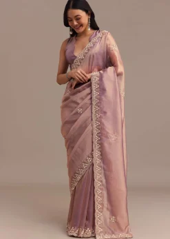 Lavender Tissue Saree Embroidered With Sequins And Cutdana