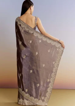 Lavender Tissue Saree With Zardosi And Gota Work