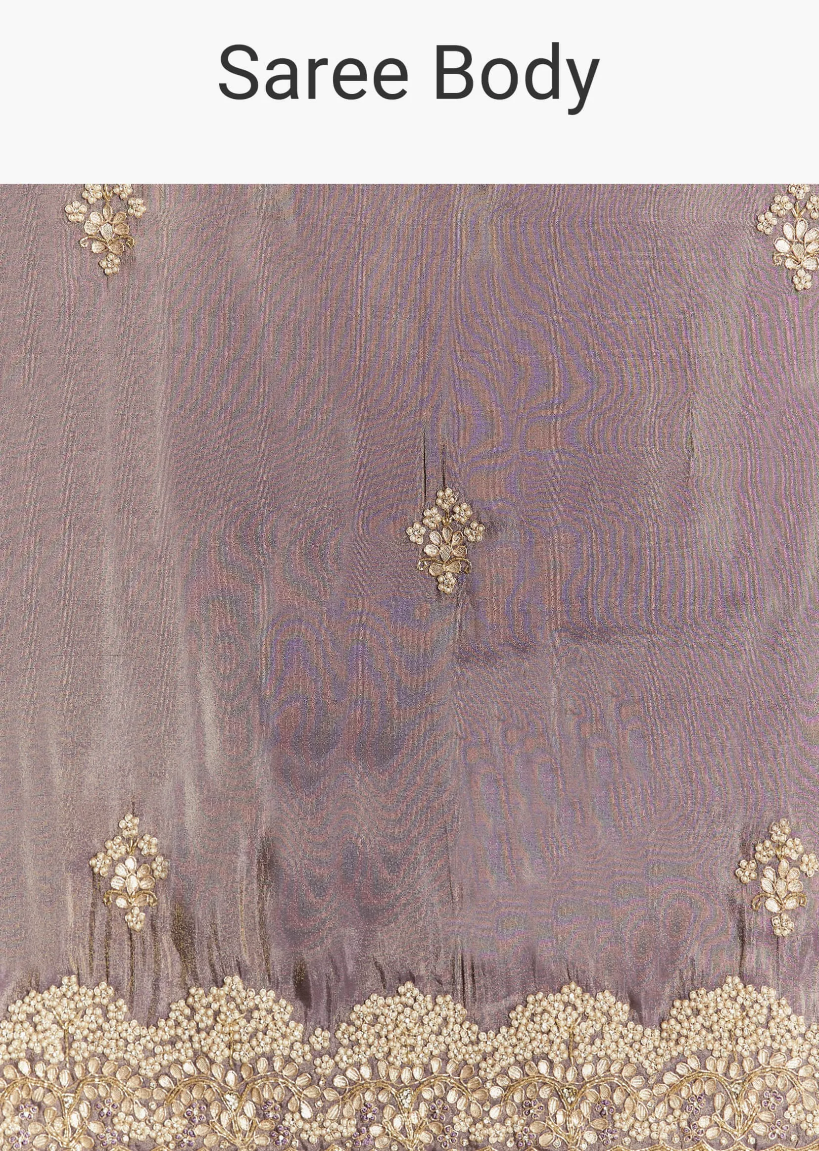 Lavender Tissue Saree With Zardosi And Gota Work