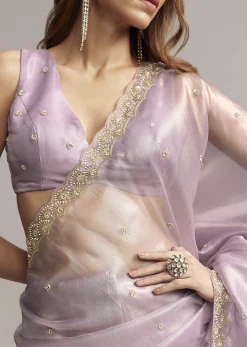 Lavender Tissue Saree With Cutdana And Butti Embroidery