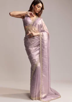 Lavender Tissue Saree With Cutdana And Butti Embroidery