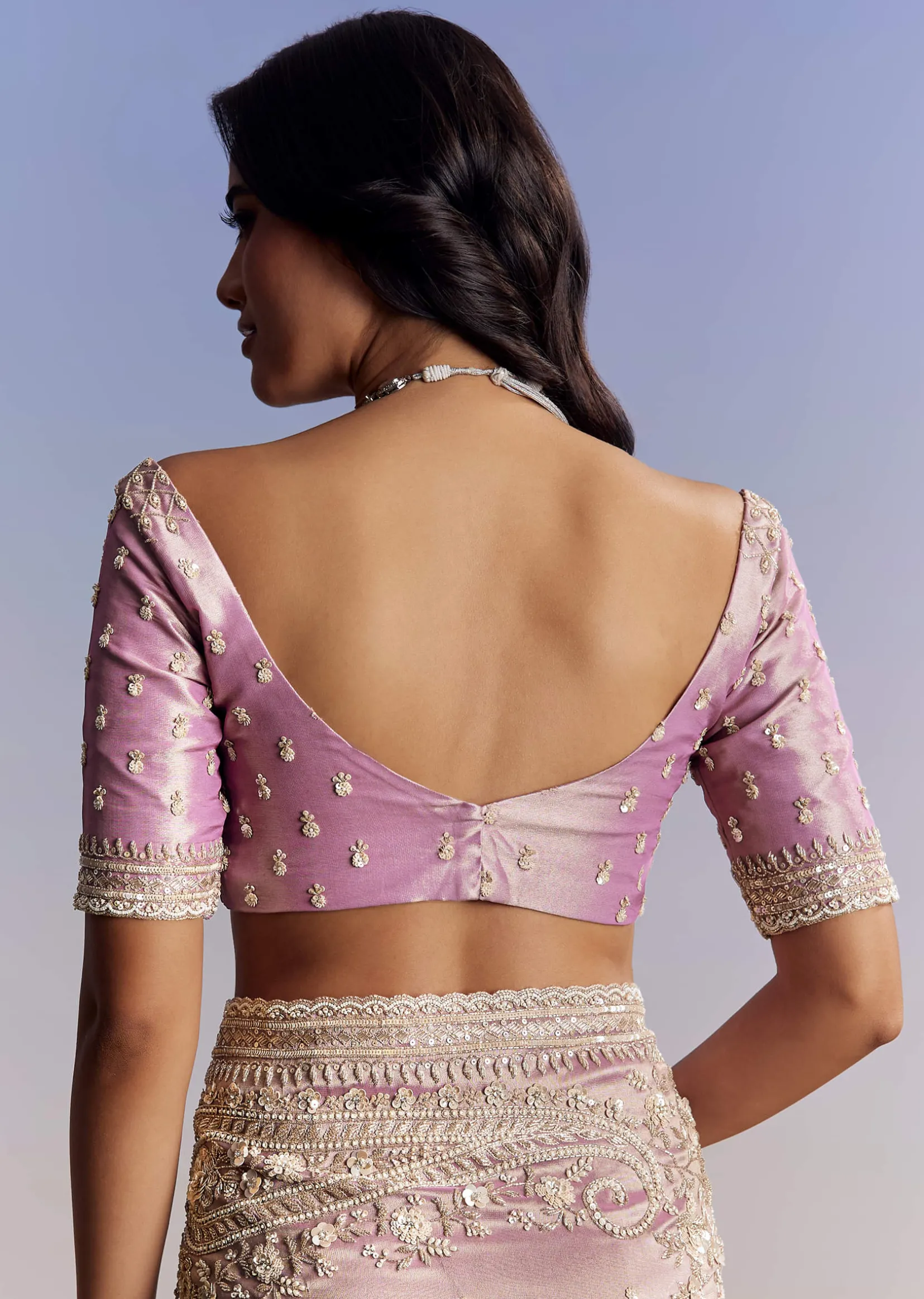 Lavender Tissue Saree With Cutdana Sequin And Bead Embroidery