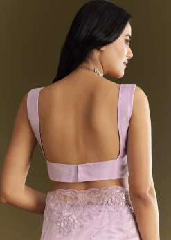 Lavender Tissue Saree With Floral Embroidery And Scallop Border
