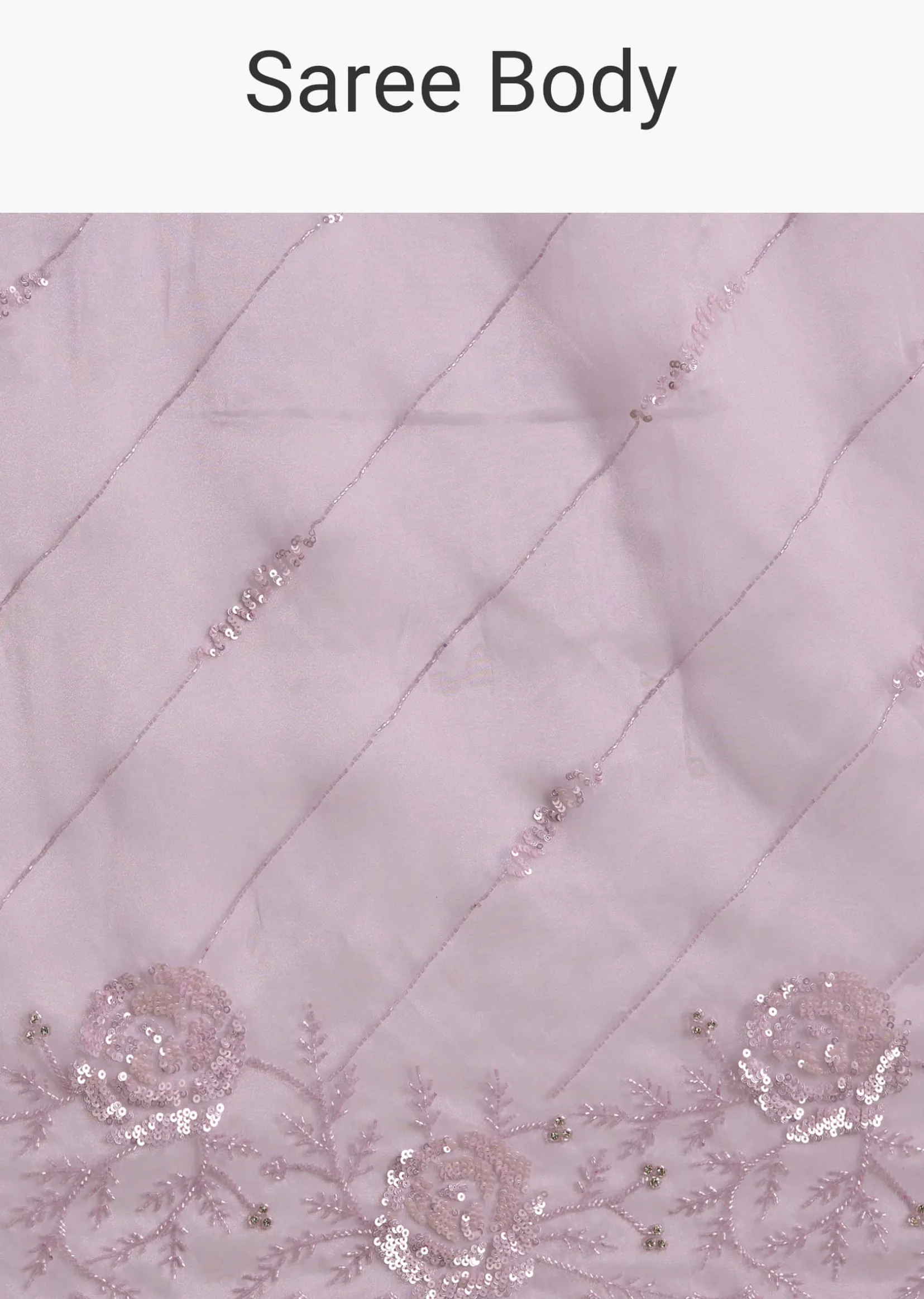 Lavender Tissue Saree With Floral Embroidery And Scallop Border