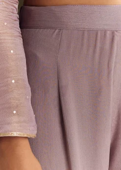 Lavender Tissue Zardosi Embroidered Kurta Set With Organza Dupatta