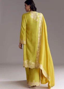 Lemon Green Printed Palazzo Set With Mirror Work