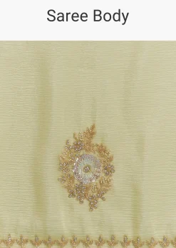 Lemon Yellow Crushed Tissue Saree With Embroidered Scallop Border