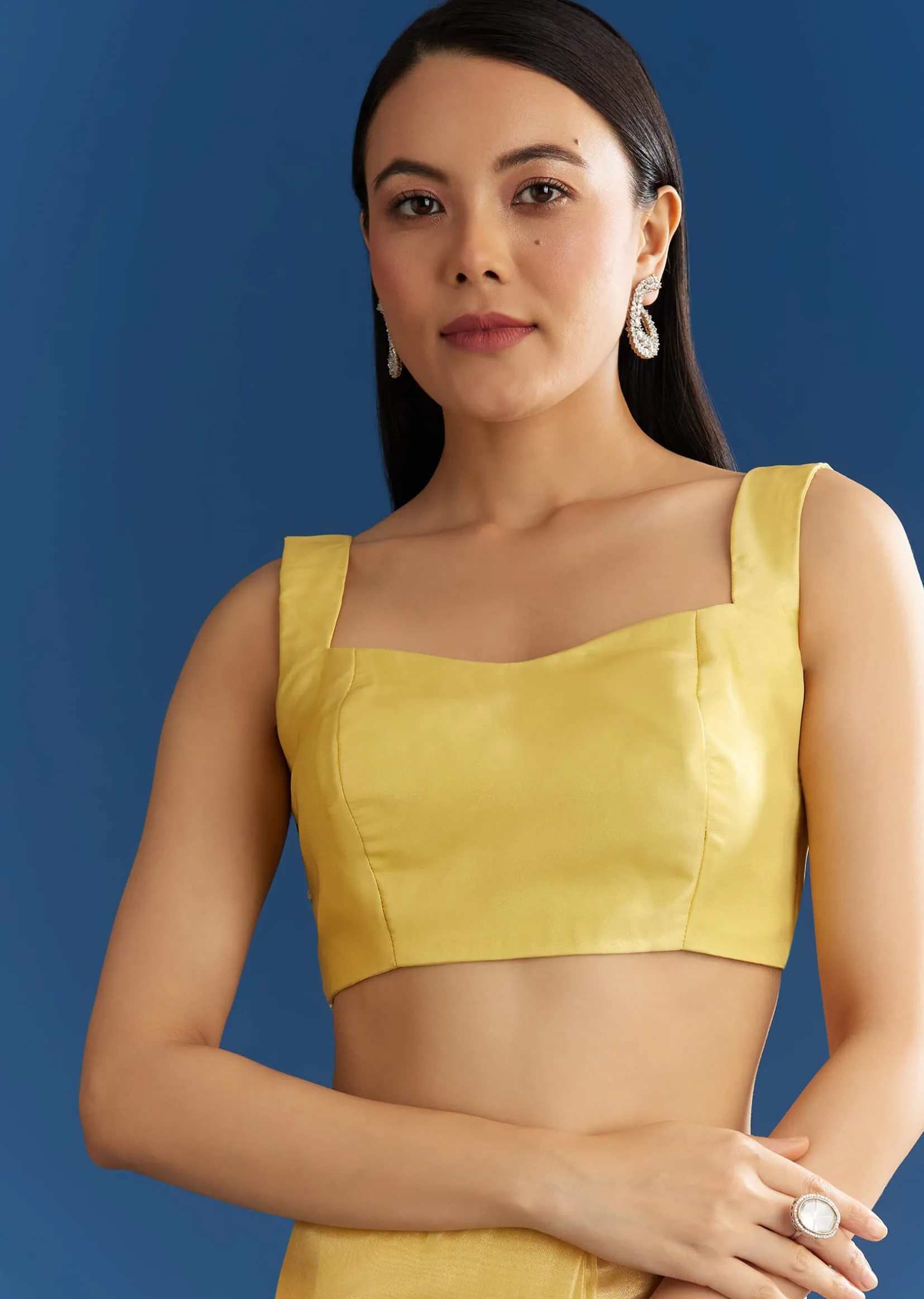 Lemon Yellow Organza Tissue Saree With Beaded Border