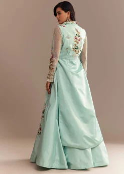 Light Aqua Blue Zardosi Embroidered Jacket Lehenga Set
