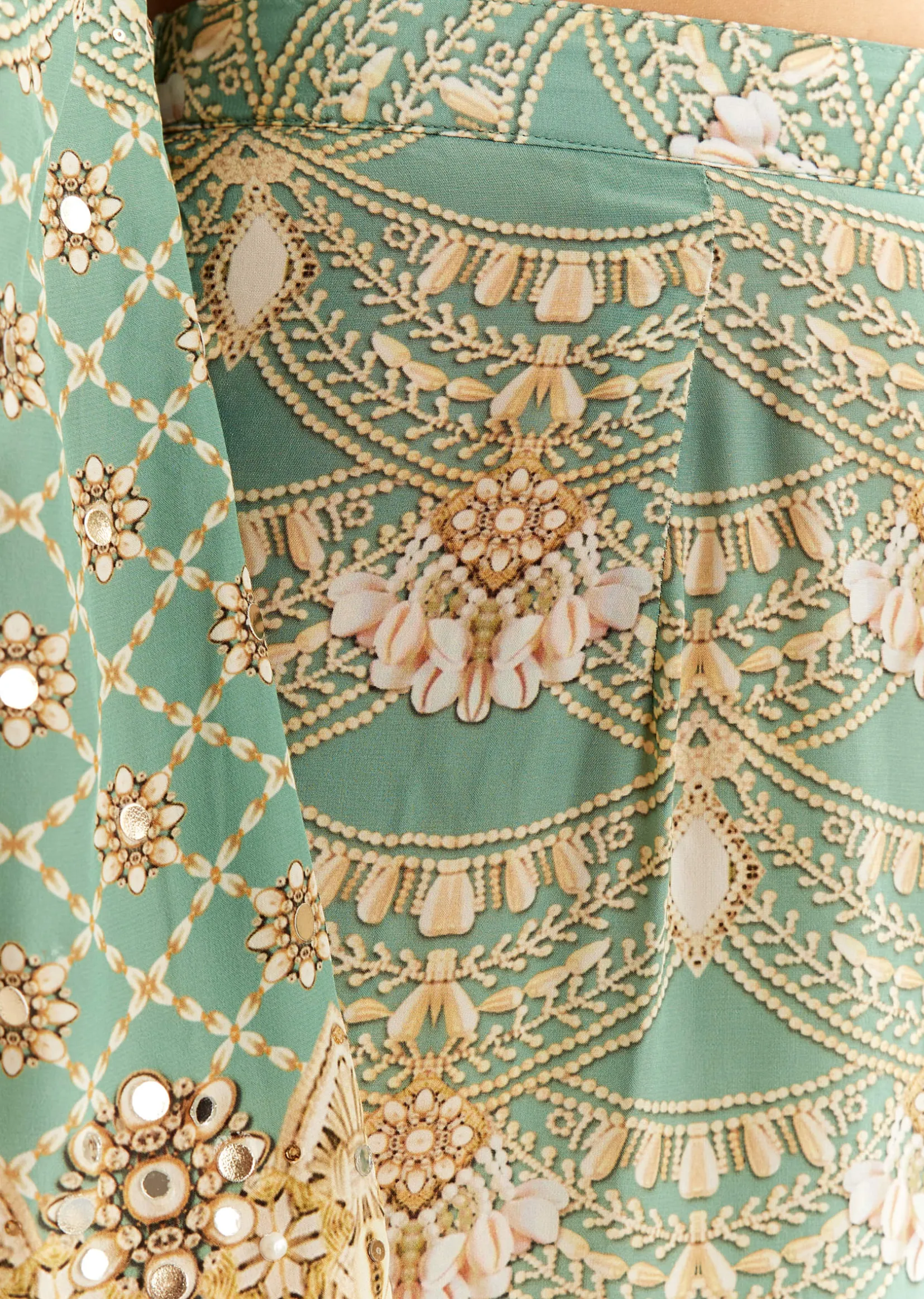 Light Aqua Green Crepe Printed Kurta Palazzo With Dupatta
