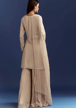 Light Beige Moti And Cutdana Kurta Dupatta With Moti Butti Sharara