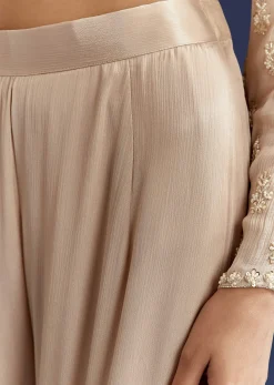 Light Beige Moti And Cutdana Kurta Dupatta With Moti Butti Sharara