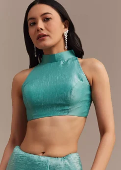 Light Blue Crushed Tissue Saree Embroidered With Cutdana And Sequins