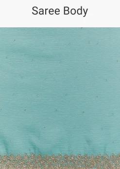 Light Blue Crushed Tissue Saree Embroidered With Cutdana And Stones