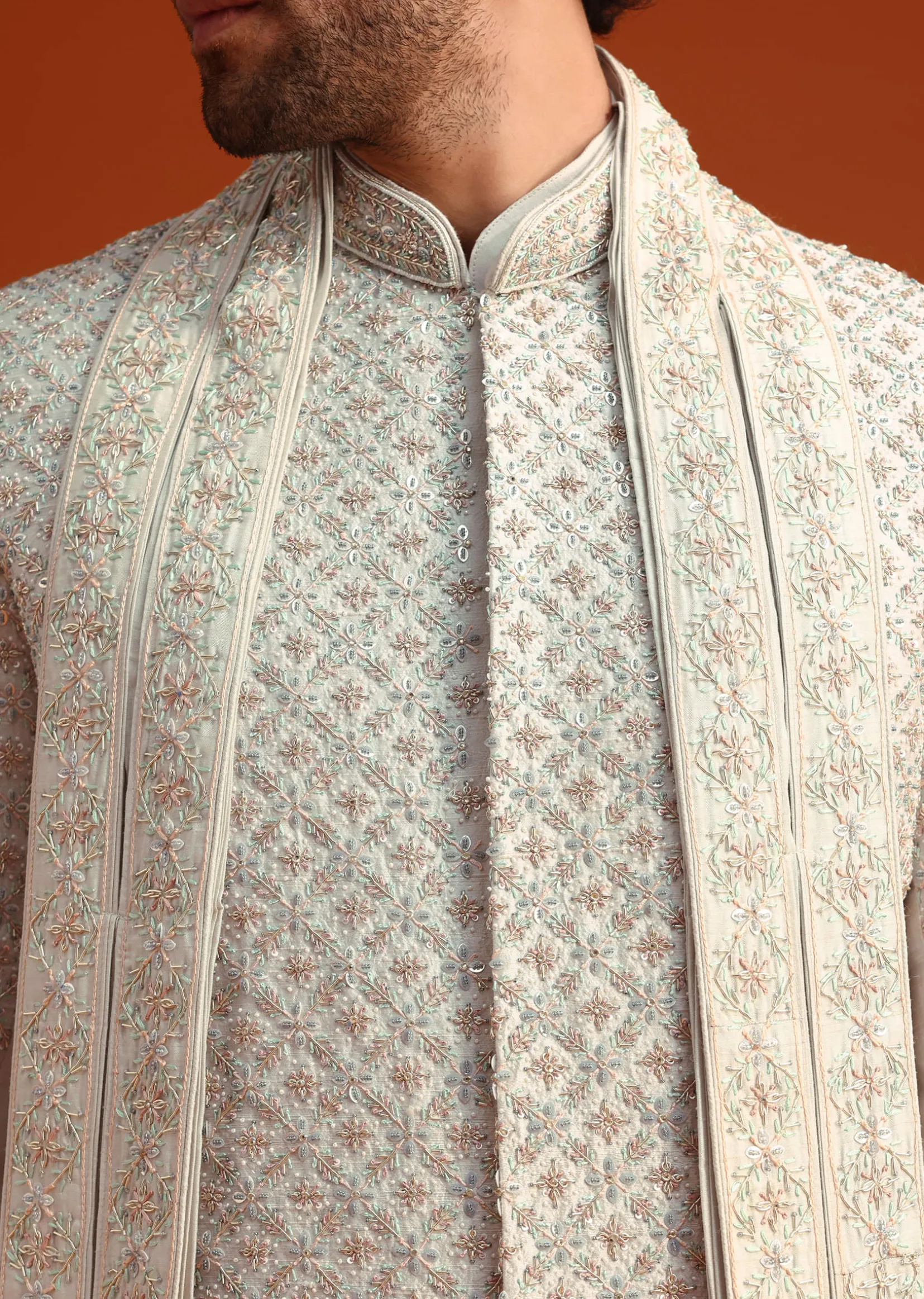 Light Blue Heavy Work Sherwani Set With Dupatta