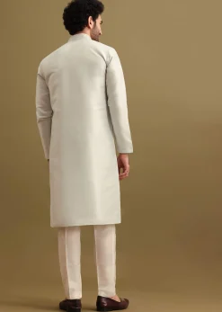Light Blue Silk Kurta Set With Resham Work For Men