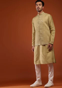 Light Brown Embroidered Bandi Jacket Set